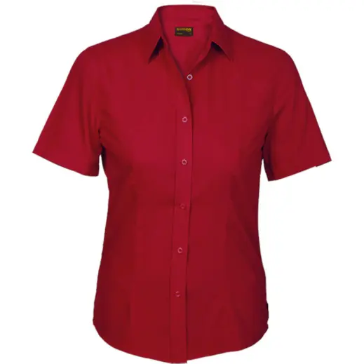 Red Basic Poly Cotton Blouse Short Sleeve Ladies